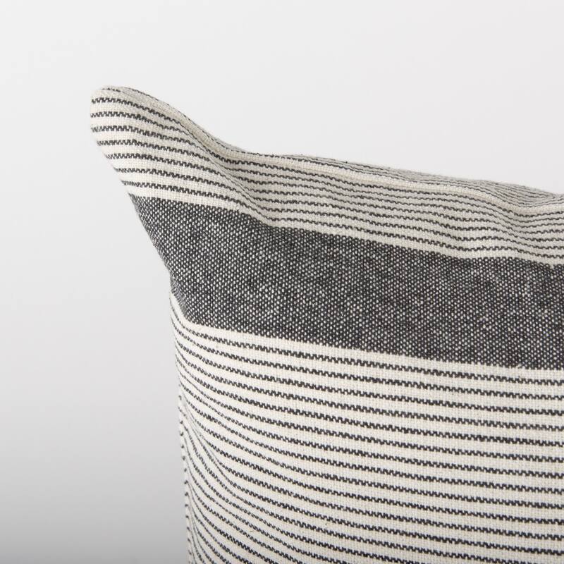 Cream and Gray Striped Lumbar Accent Pillow Cover