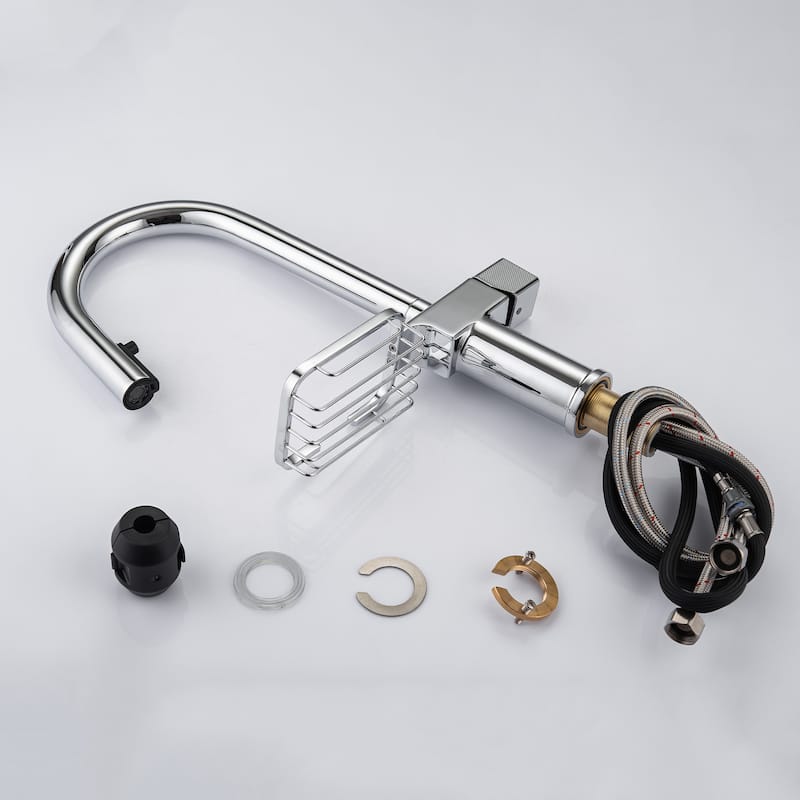 High Arc Pull-Down Kitchen Faucet - Single Hole Stainless Steel, Modern Sink Faucet