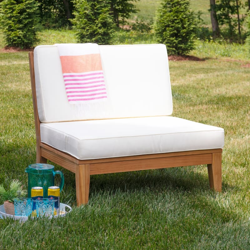 Searle Outdoor Teak Armless Chair with Cushion - Antique White