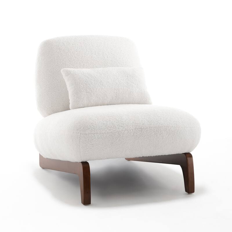 Modern Boucle Fabric Armlesschair Sofa Lounge Chair with Wood Frame - White