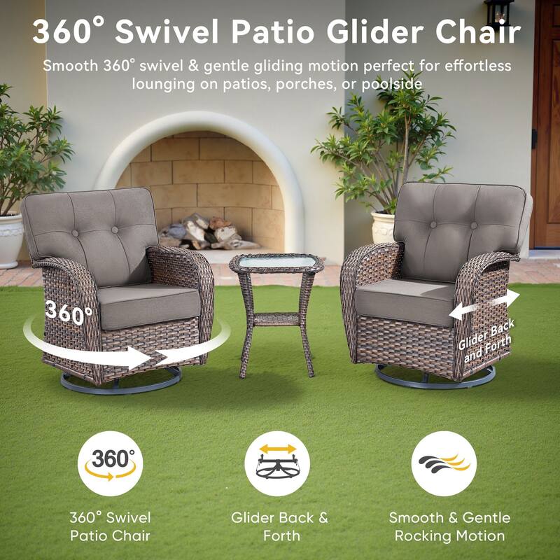 Pocassy Swivel Chair Glider PE Wicker Chair with Side Table
