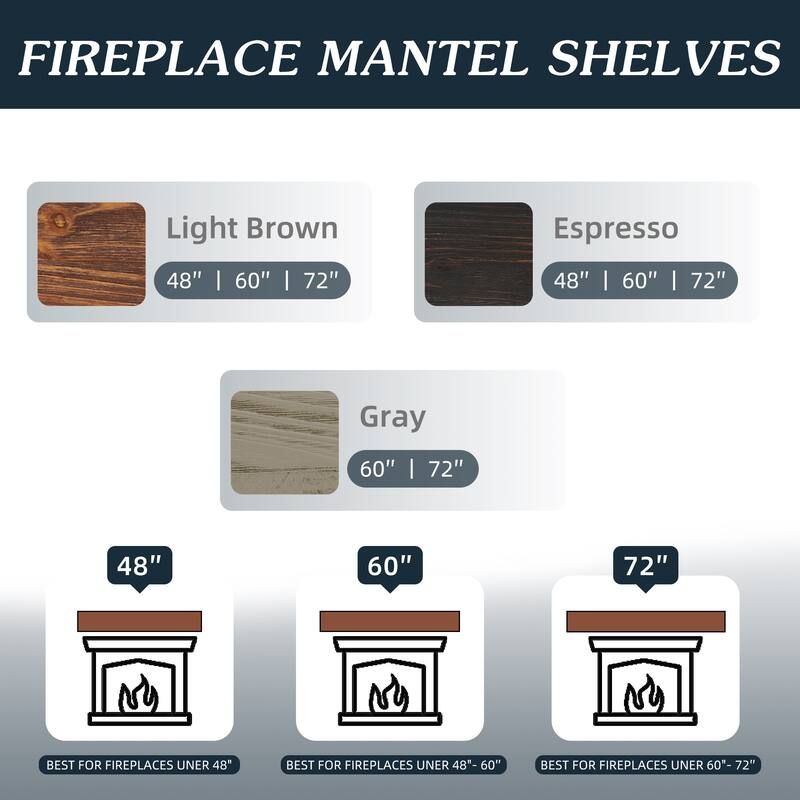 Espresso Solid Wood Floating Fireplace Mantel Shelf with Sturdy Bracket - 48 x 9 x 6 in (L x W x H)