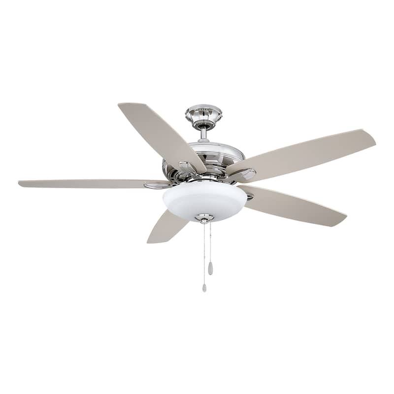52-inch Brushed Nickel 5-Blade Ceiling Fan with Integrated LED and Pull Chain - 52 in. D x 52 in. W x 17 in. H