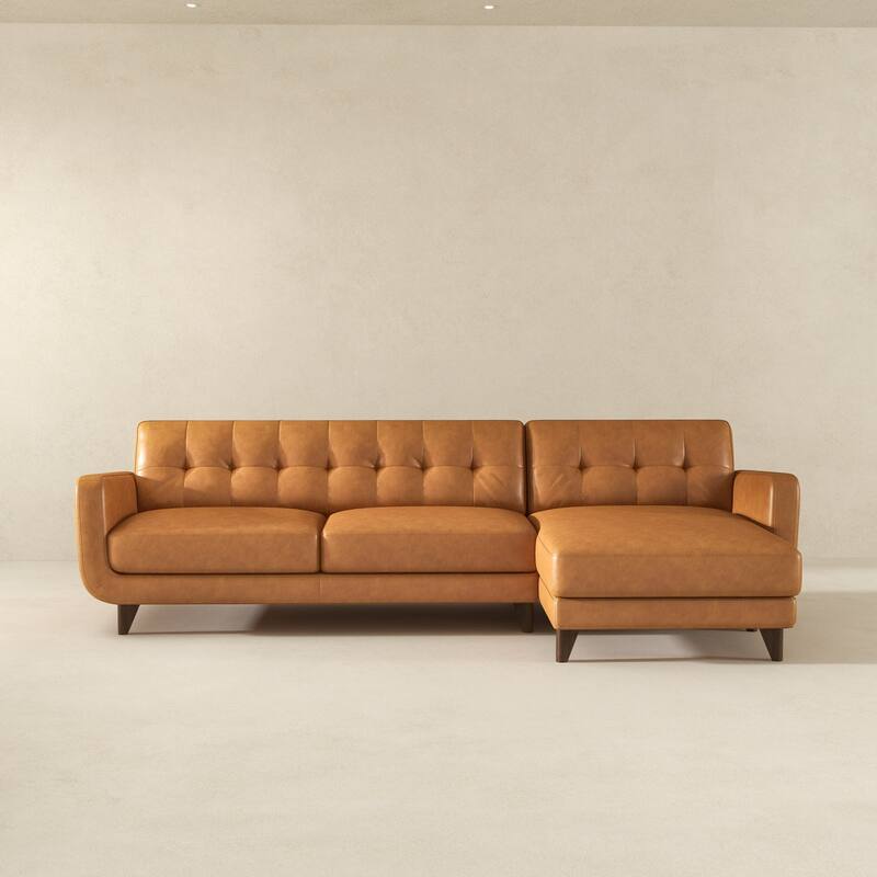 Left-Facing Tan Leather Sectional Sofa