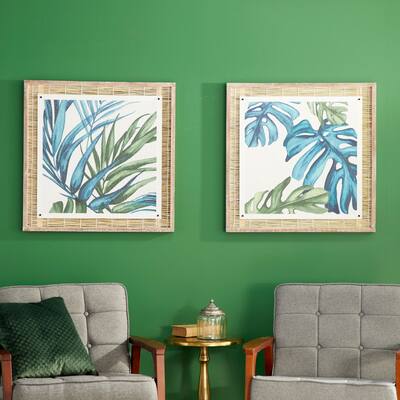 Blue Dried Plant Material Eclectic Framed Wall Art (Set of 2)