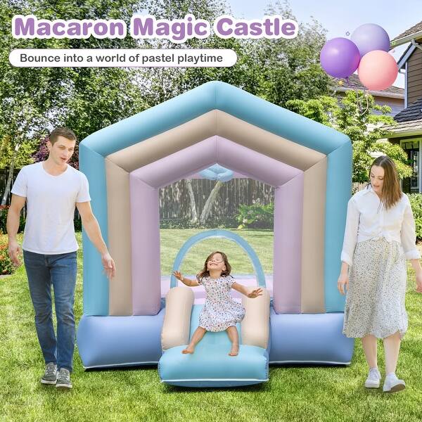 slide 2 of 9, Kids Bounce House with Slide and Basketball Rim Bouncy Castle for Party with 480W Blower - 114.5" x 79.5" x 85" 114.5" x 79.5" x 85"