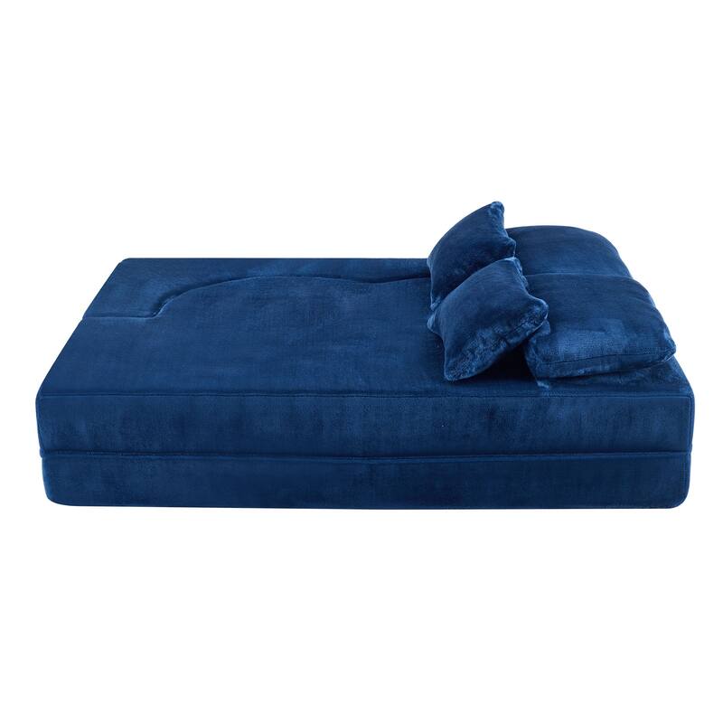 Folding Plush Futon Loveseat Couch Converts into Sleeper Sofa Bed or Yoga Mattress, High-Density Foam Queen Size Floor Bed