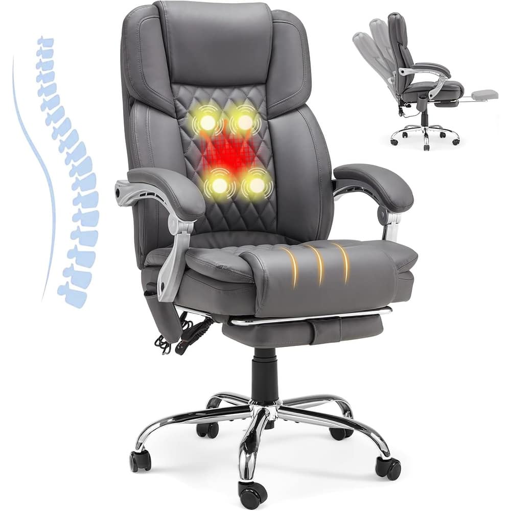 EROMMY Ergonomic Heated Massage Office Chair with Lumbar Support, Reclining Backrest, 2/4/6-Point Massage