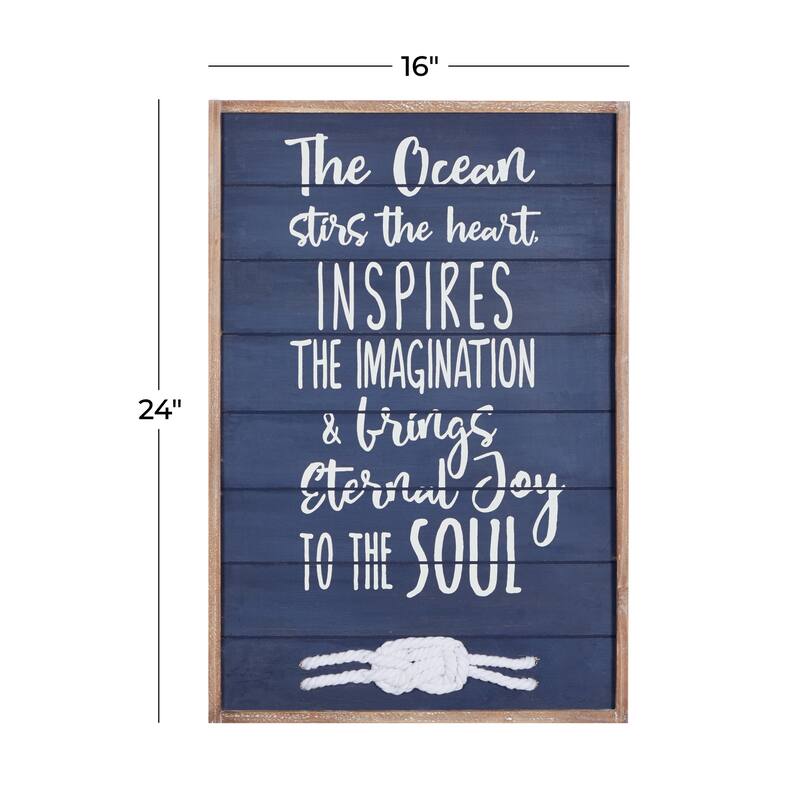 Blue Wood Ocean Sign Home Wall Decor with Knotted Ropes