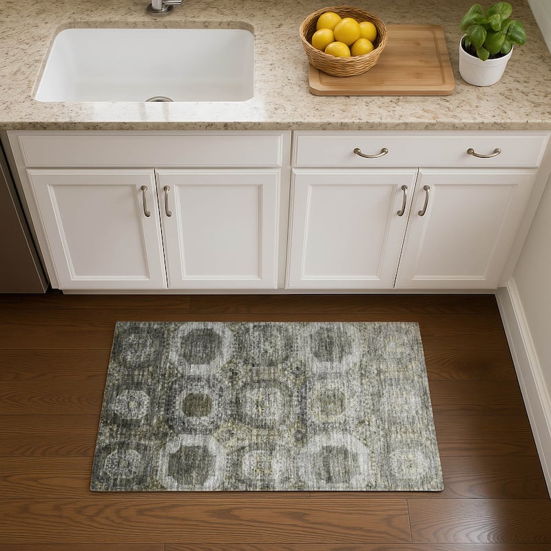 Premium Washable Super Soft Vintage Traditional Mayfield Rug - Pewter - 1'8" x 2'6"