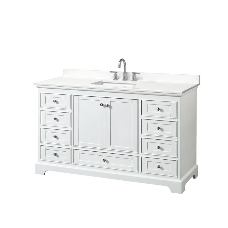 Wyndham Collection WCS202060S-QTZ-US3MXX Deborah 60" Free Standing - White / White Quartz Top / Polished Chrome
