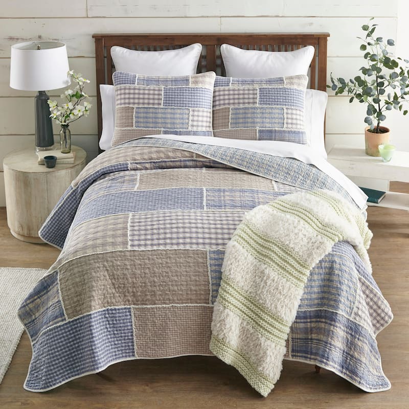 Donna Sharp Slate Cobblestone Cotton Quilt Collection - Blue/Beige/Off white - 2 Piece - Twin