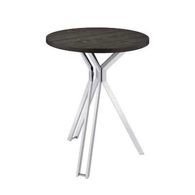 Wood Top Round Bar Table with Metal Base in Dark Oak and Chrome