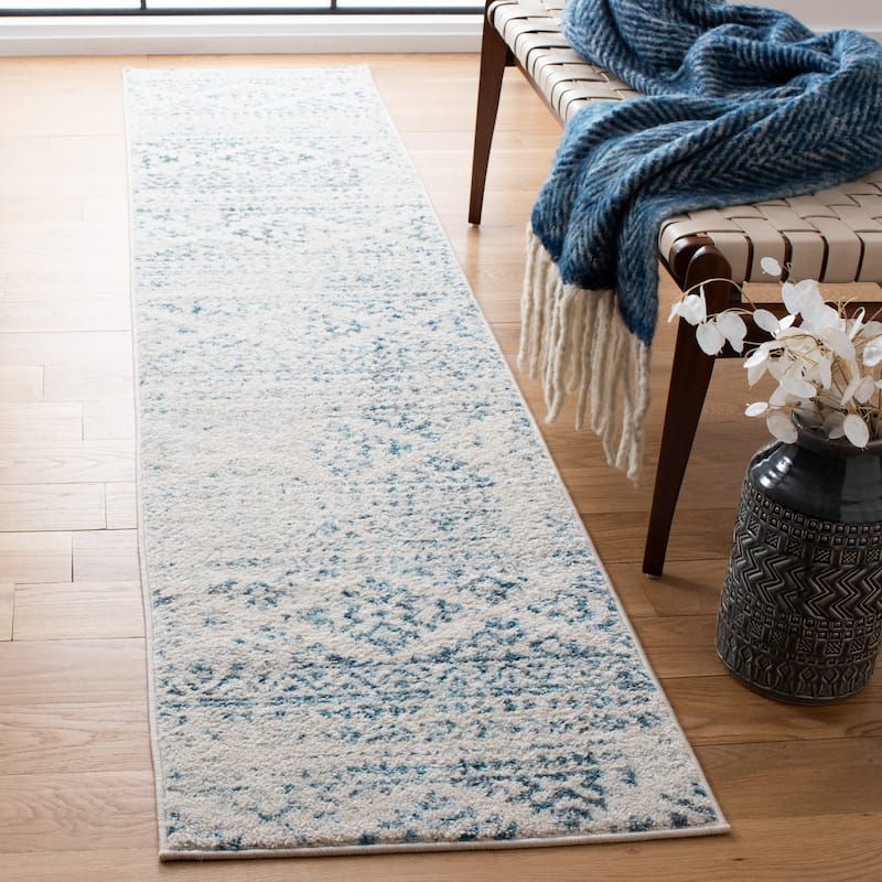 SAFAVIEH Tulum Bora Moroccan Boho Chic Area Rug - 2' x 15' Runner - Ivory/Turquoise
