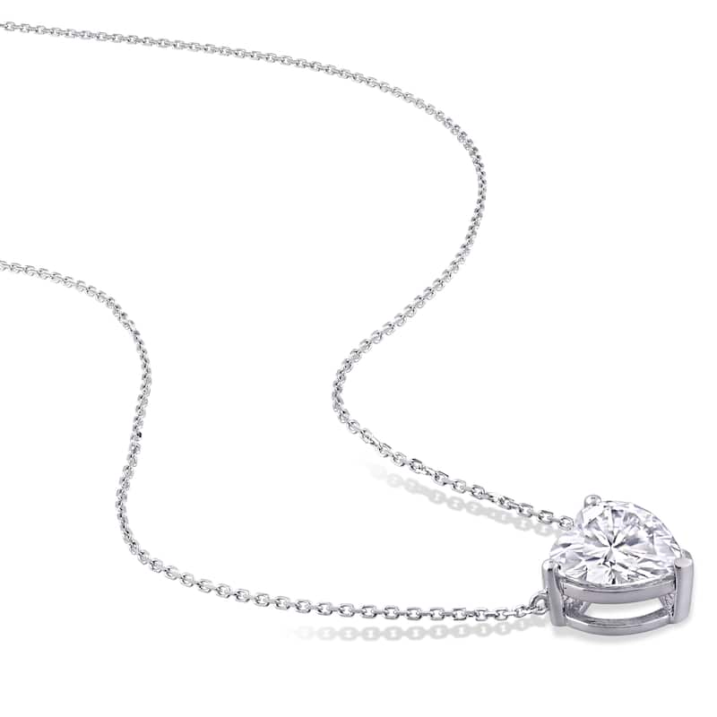 Miadora 3 1/2ct DEW Moissanite Solitaire Heart Station Necklace in 14k White Gold - 11.1 mm x 17 inch x 10 mm