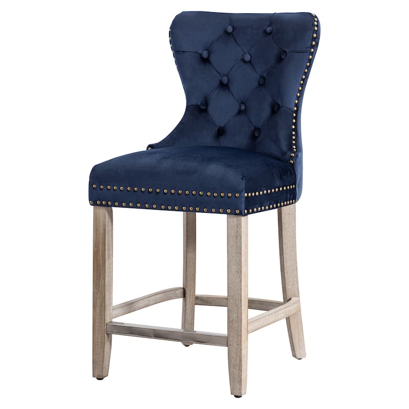 Carter 24" Wingback Tufted Nailhead Counter Stool with Antique Grey Legs
