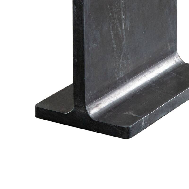 Isy Accent End Table, 15 Inch Black Marquina I-Beam Shaped Natural Marble
