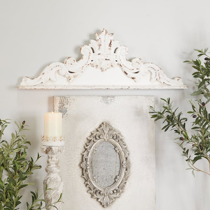 Wood Floral Carved Arabesque Wall Decor - White - Roche River Decor