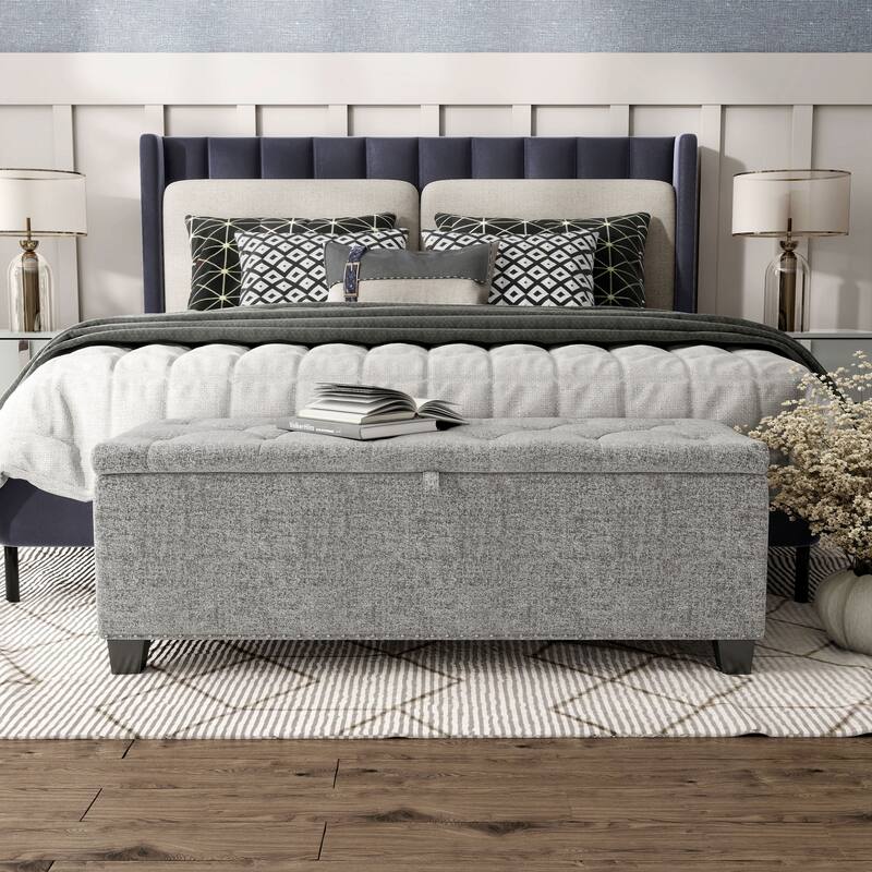DH Basic Modern Brian 48-inch Rectangular Linen Storage Ottoman Bench by Denhour