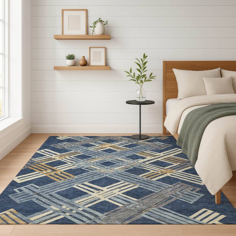 Machine Washable Indoor/ Outdoor Modern Trellis Chantille Rug