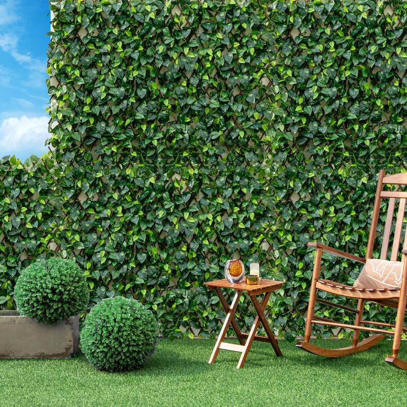 Gymax 2PCS Expandable Fence Privacy Screen Decorative Faux Ivy Fencing
