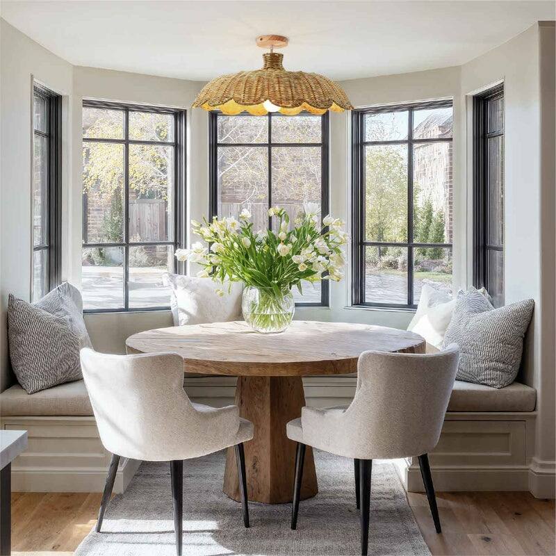 Aurelia Rattan Flush Mount - Rattan Natural 1-Light Handwoven Ceiling Light for Dining Room or Living Room in Modern, Boho Style