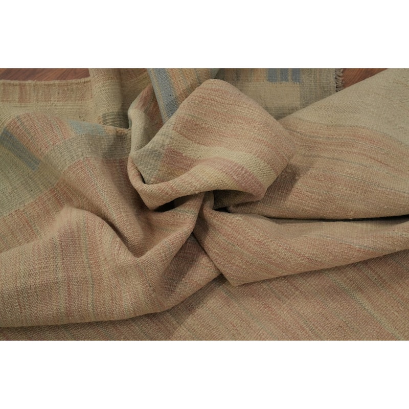 Hand Woven Oriental 100% Wool Carpet Southwestern Tribal Pink Kilim Area Rug - 12' 3'' X 9' 2''