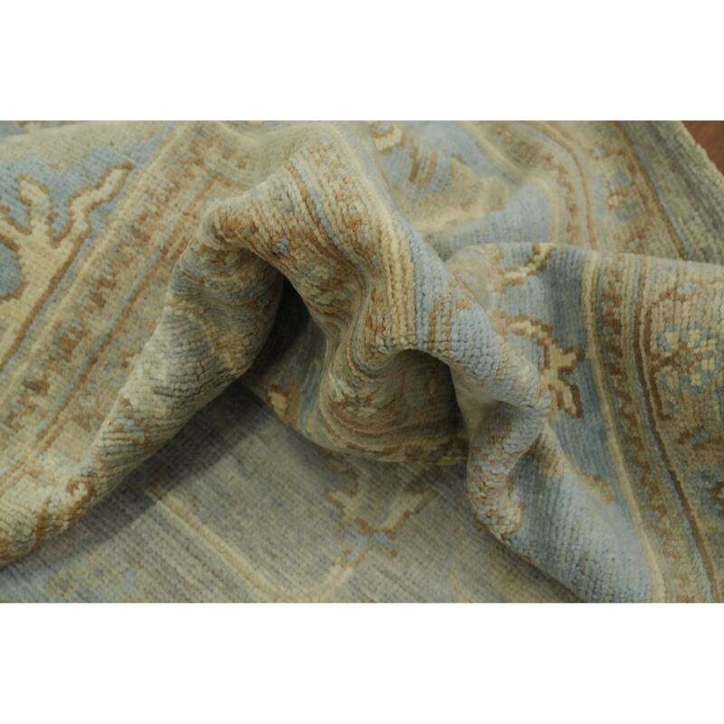 Handmade Gray Oushak Vegetable Dye Area Rug, Floral Geometric Carpet - 12' 1'' X 9' 1''