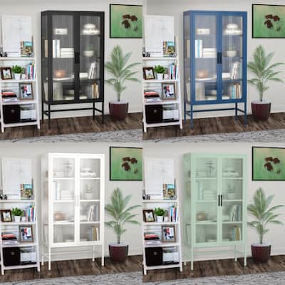 61"tall Double Glass Door Storage Cabinet with Adjustable Shelves