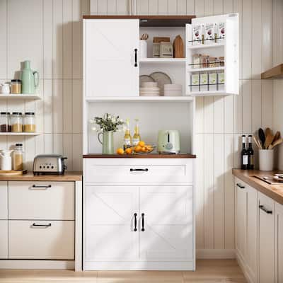 Pocassy Kitchen Pantry Storage Cabinet with 6 Hanging Shelves For Dinning Room