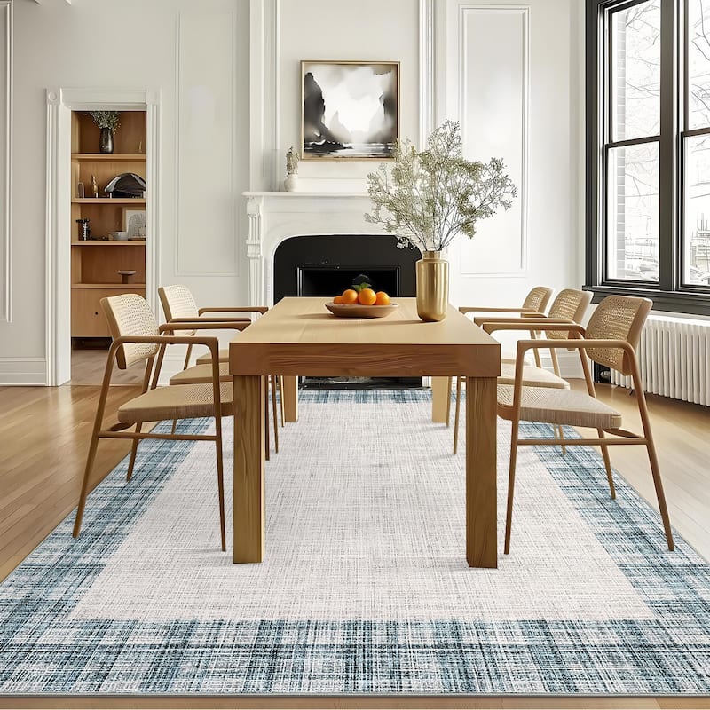 Garvee Linen Border Living Room Area Rug