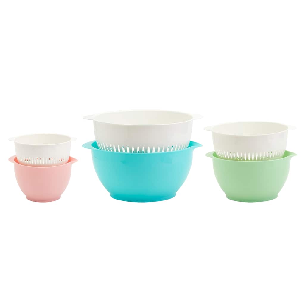 6 Piece Mixing Bowls with Colanders Set, Assorted Colors