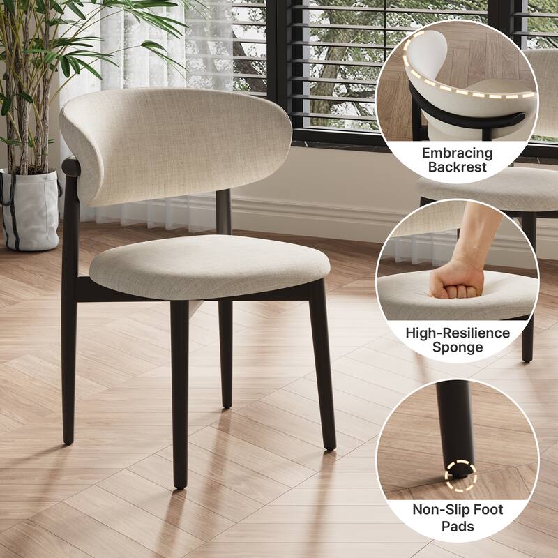 Mid-Century Ash Dining Chair, Solid Wood Legs, Kitchen Chairs with Beige Cotton & Linen Fabric, Set of 2 - Set of 1