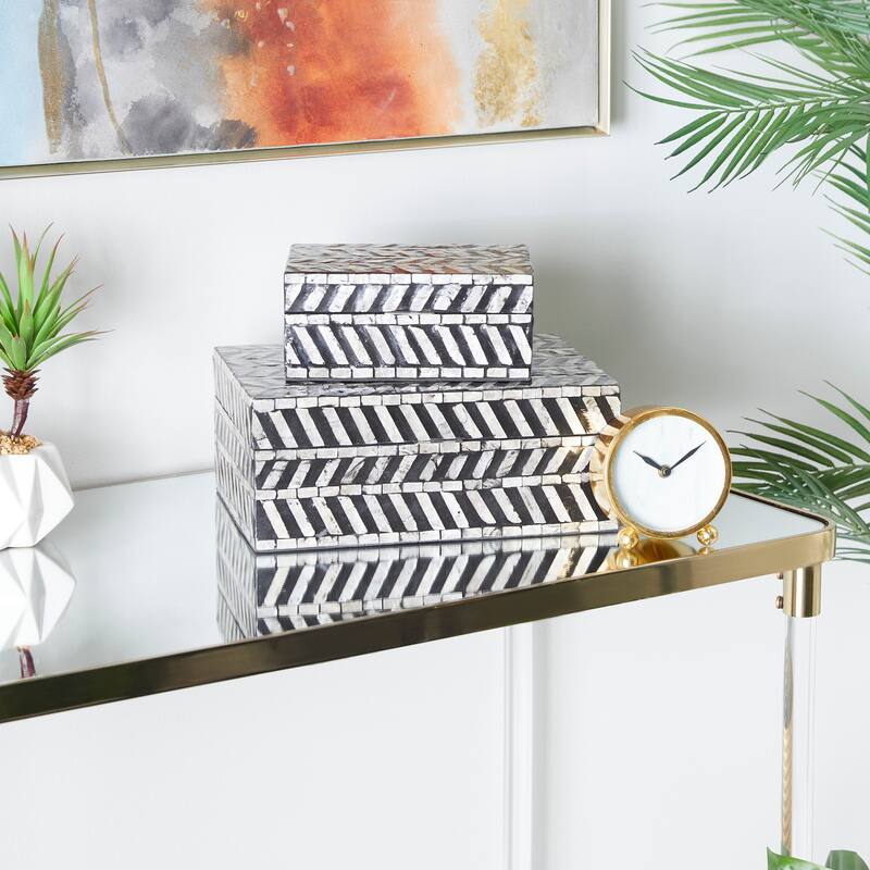 Shell Contemporary Box (Set of 2) - S/2 12", 8"W - Balck/White