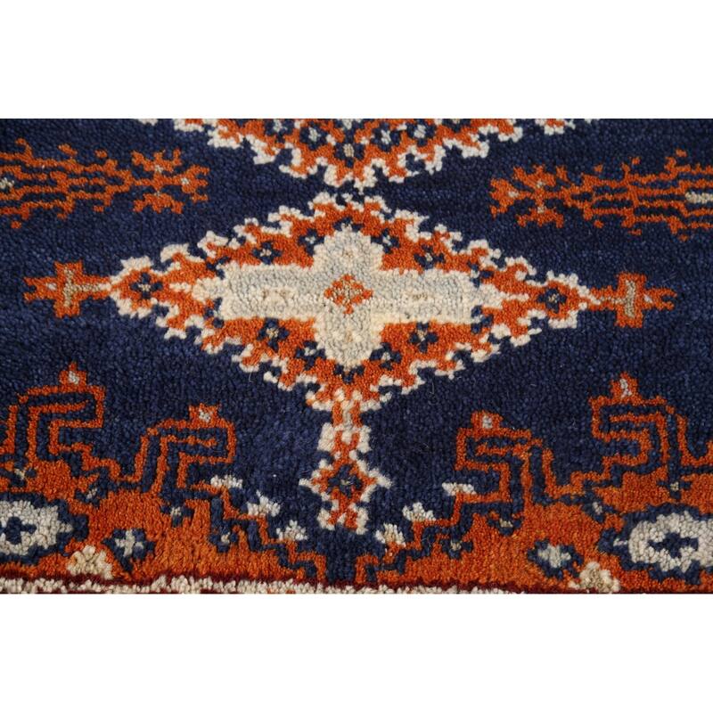 Blue Geometric Viss Oriental Runner Rug Handmade Wool Carpet - 2'7"x 7'10"