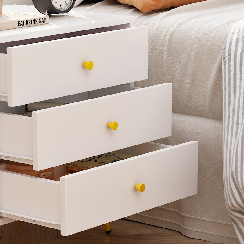 White Nightstands Bedside Table End Table Gold Metal Legs（1 Pcs）
