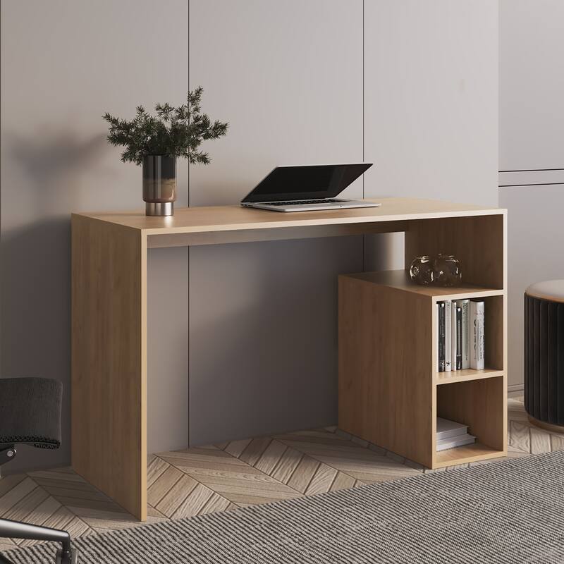 Compact 47.2-Inch Desk with Storage Shelves, Rectangular Writing Table for Office Use