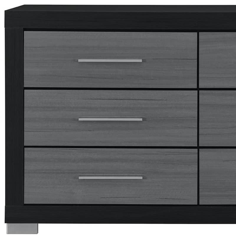 HomeRoots 63" Black And Gray Wood Six Drawer Double Dresser