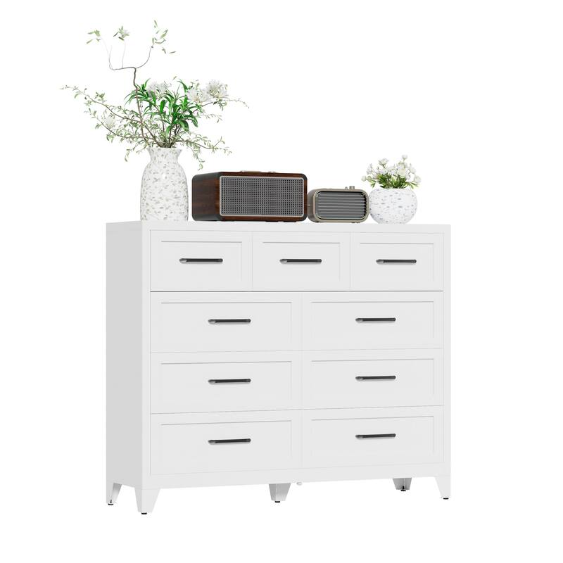 Bedroom Dresser Metal Storage Cabinet with Drawers, Space-Saving Chest of Drawers for Bedroom Living Room Entryway