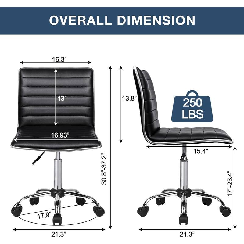 BOSSIN Adjustable Home Office Chair, Mid-Back Armless Ribbed Swivel Task Chair,Vanity Chair for Small Space, Livingroom Make-up