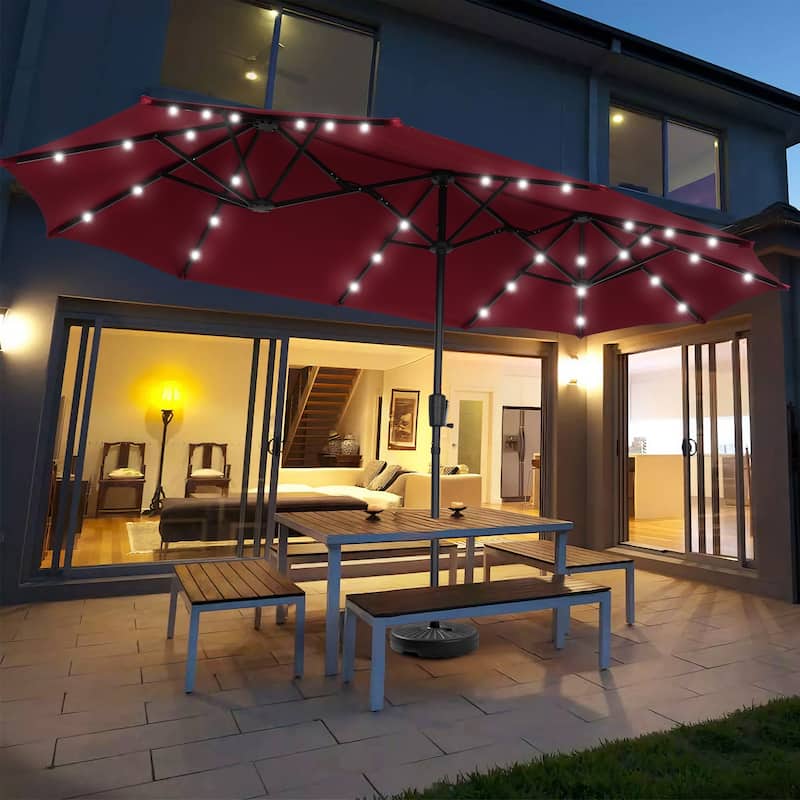 Autlaycil 13 ft Patio Umbrella with Crank For Outdoor Umbrella Base Included - Red+Light