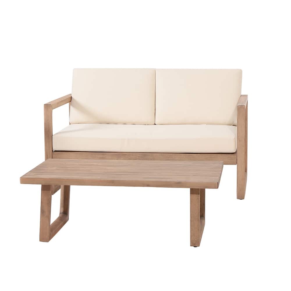 Stefan Acacia Wood Outdoor Loveseat and Coffee Table Set with Cushions by Christopher Knight Home