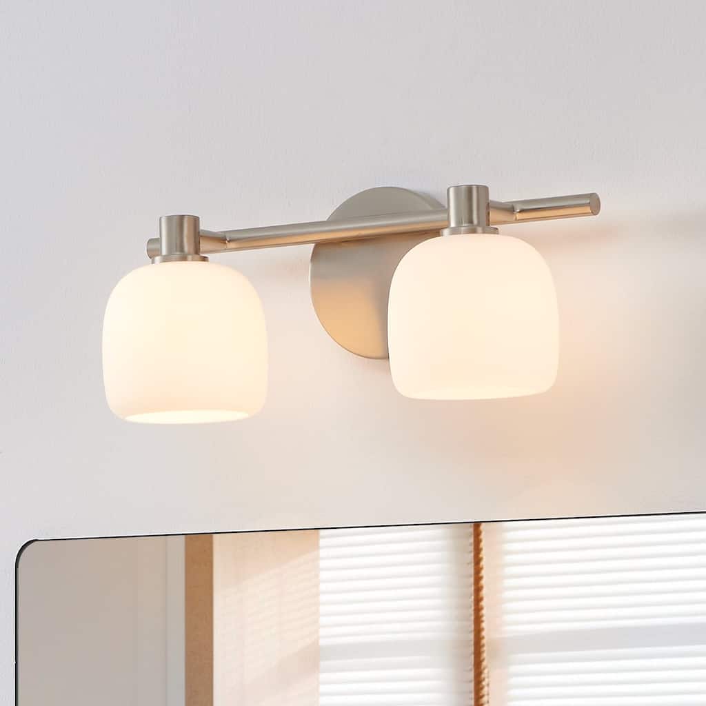 Thesis Valentina 15-inch 2-light Brushed Nickel Vanity Light with Etched Opal Glass Shades