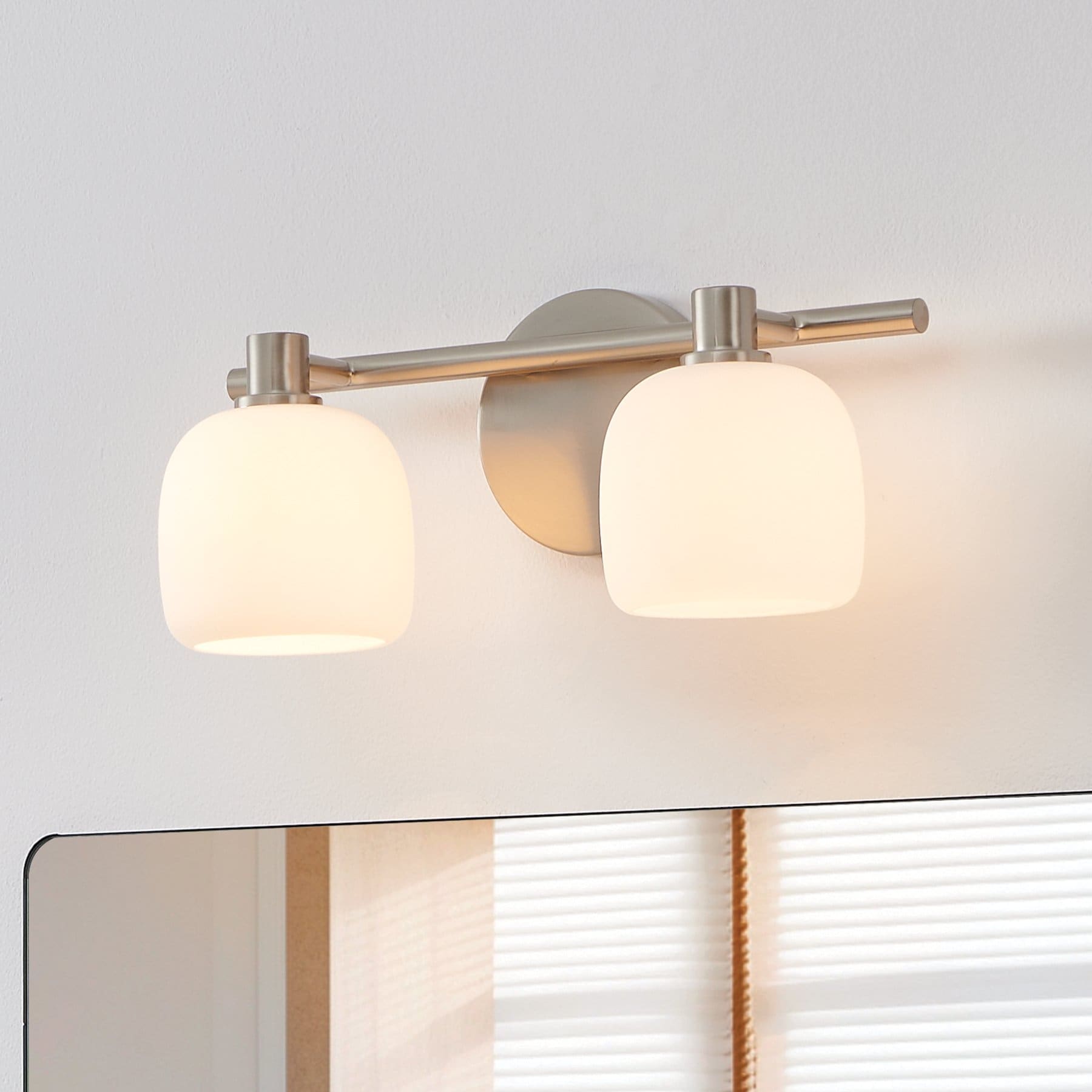 Thesis Valentina 15-inch 2-light Brushed Nickel Vanity Light with Etched Opal Glass Shades