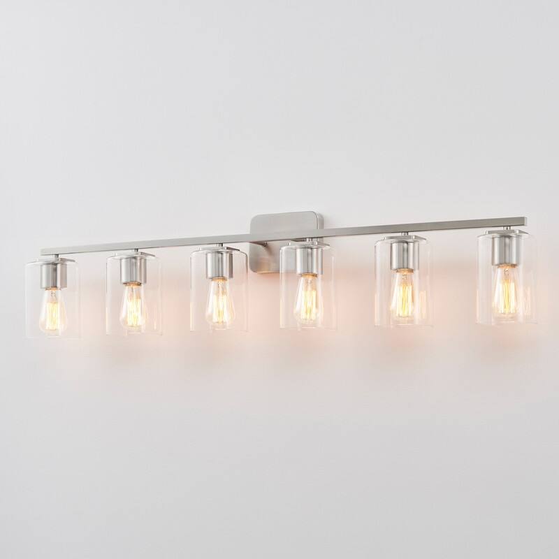 KAWOTI 6-Light Square Clear Glass Shade Vanity Light