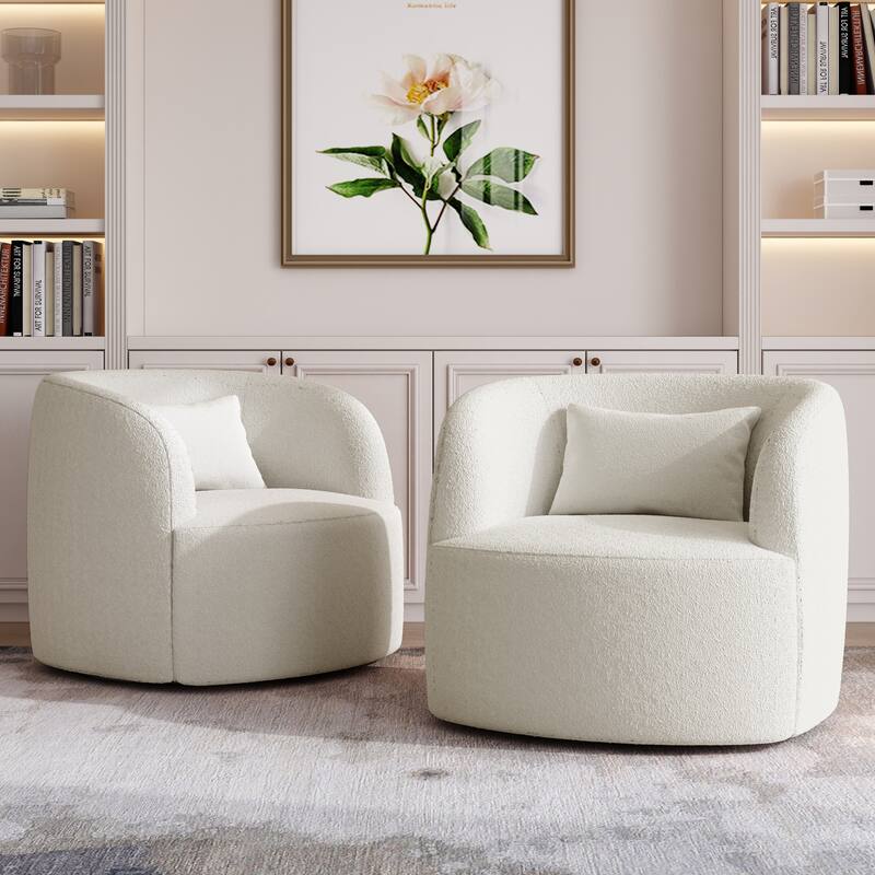2Set Modern 360-degree Rotation Teddy Barrel Chairs