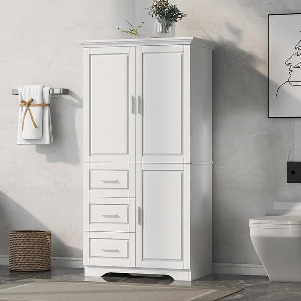 Tall Bathroom Storage Cabinet 64 Freestanding Tower Cabinet with 3 Tier  Shelves