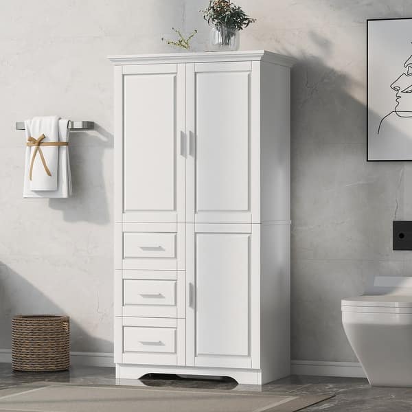 32.6W Tall Bathroom Storage Cabinet with 3 Drawers - Bed Bath & Beyond -  37349912