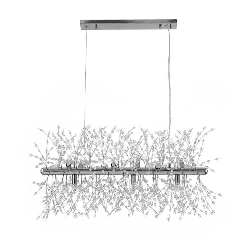 9/12-Light Linear Sputnik Crystal Beaded Pendant Light Firework Starburst Crystal Chandelier for Dining Room