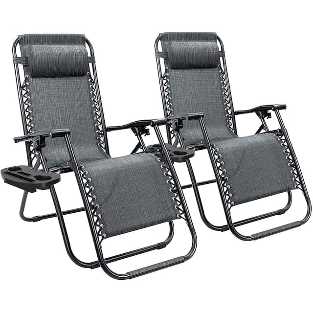 Set of 2 Zero Gravity Chair Patio Folding Lawn Lounge Chairs Outdoor Lounge Gravity Chair Camp Reclining Lounge Chair - Double Gray